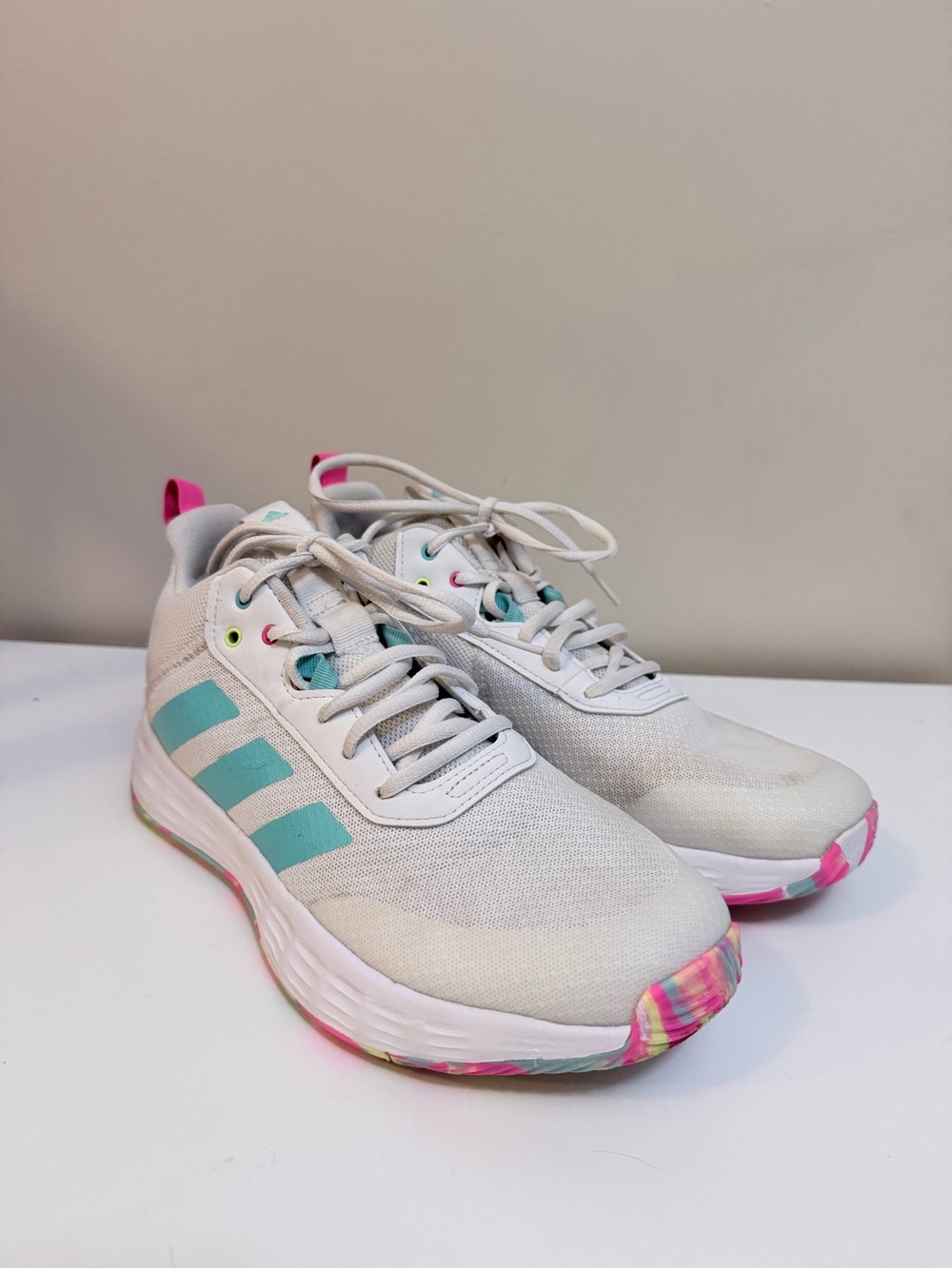 adidas OwnTheGame 2.0 IF2696 Youth Size 7 White Aqua Pink Basketball Shoes